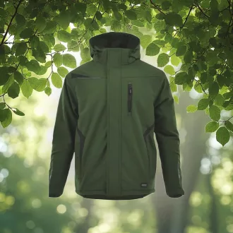   Sara Comfort Winter bélelt softshell hosszú kabát olíva zöld - fekete