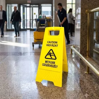   Csúszásveszély figyelmeztető tábla, angol magyar felirattal